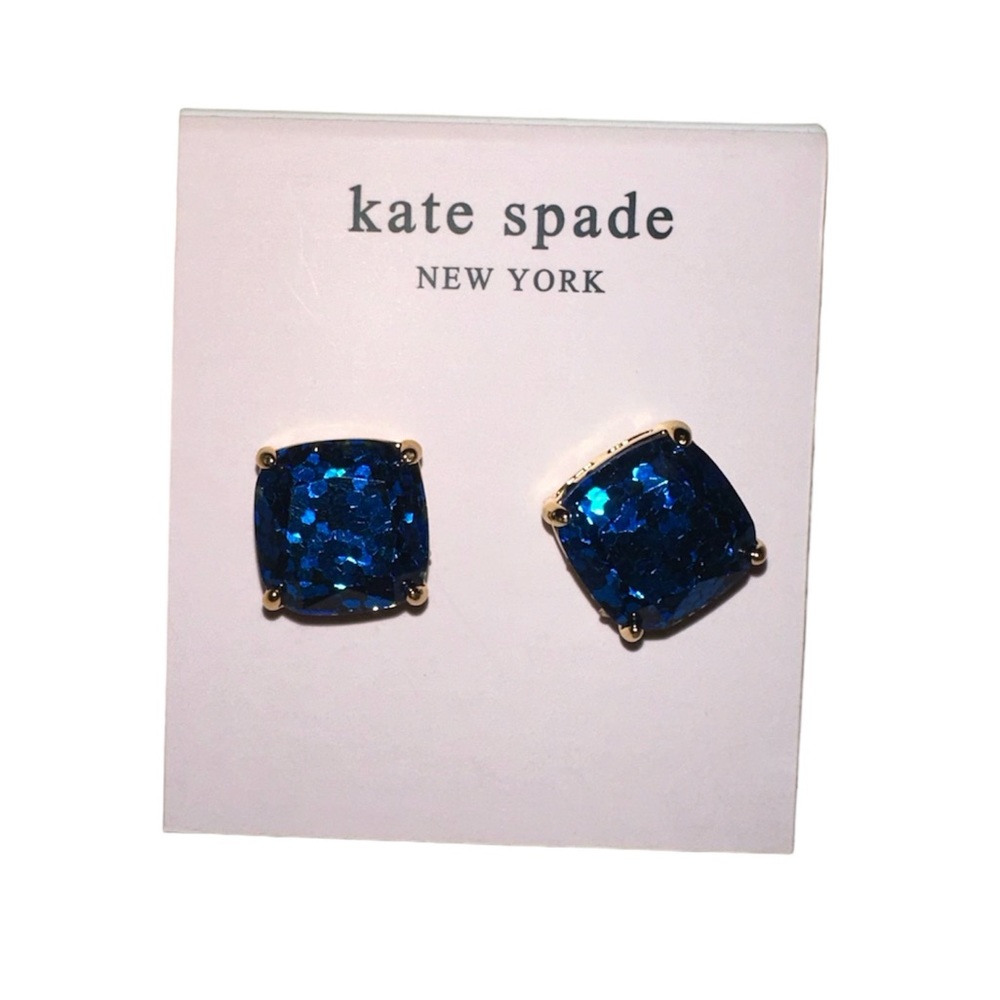 kate spade navy blue glitter cushion stud earrings